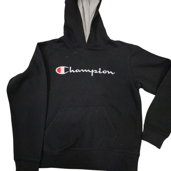 Champion Boys Black Pullover Hoodie Youth Large Script Logo Sweatshirt - Picture 3 of 5
